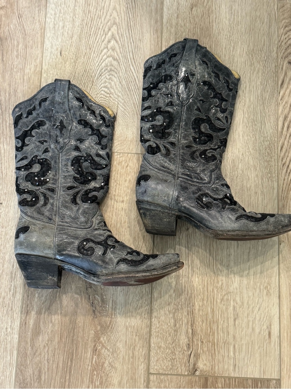 Corral Vintage Women's Grey Black Sequin Embellished Western Cowboy Boots